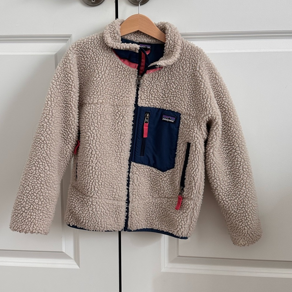 Patagonia Kids Sherpa Fleece Jacket - Beige and Navy
